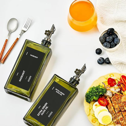 Olive Oil Dispenser Bottle for Kitchen, 16.9oz /500ml Cooking Vinegar Dispenser Bottle Set, Glass Sauce Container, Labels, Brush, Funnel, Stoppers, Green for Oil, Wine - Image 4