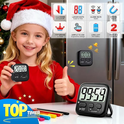 Antonki 2 Pack Digital Timer for Kids, Magnetic Countdown Kitchen Timers for Cooking, Egg, Classroom, Teacher, Exercise, Study, Oven - Battery Included - Image 3