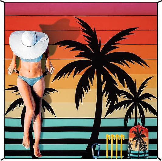 HIHOHO Beach Blanket Waterproof Sandproof Extra Large Beach Mat 79" X 83"/120"x108"for 1-8 Adults Quick Drying Durable Outdoor Picnic Mat for Beach Travel Camping Hiking