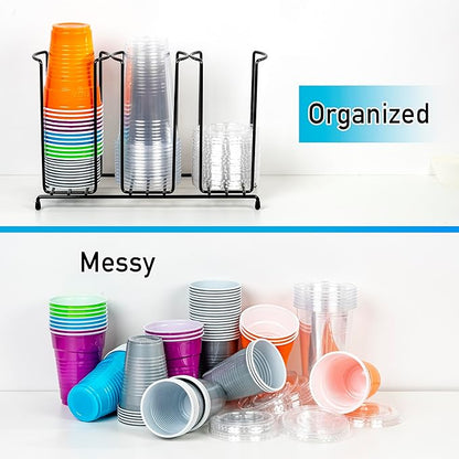 Inevibe Wire Frame Cup and Lid Organizer, 3 Compartment Metal Rack Design Storage Holder for Plastic, Coffee Beverage Cups - Image 4