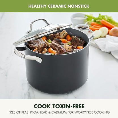 GreenPan Valencia Pro Hard Anodized Healthy Ceramic Nonstick 8QT Stock Pot with Lid, PFAS-Free, Induction, Dishwasher Safe, Oven Safe, Gray - Image 3