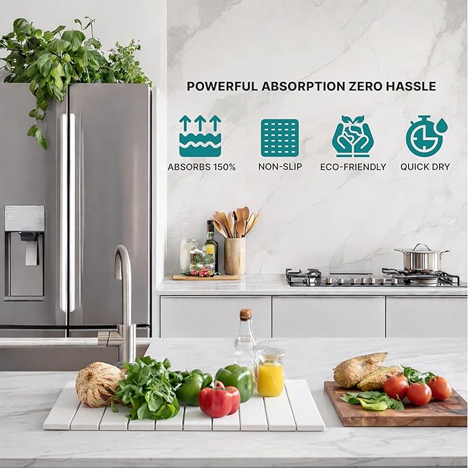 Stone Dish Drying Mat for Kitchen Counter, Easy to Clean Fast Absorbing Collapsible Quick Dry & 24” 16”
