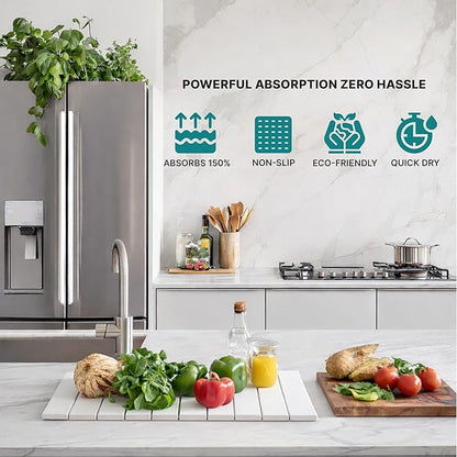 Stone Dish Drying Mat for Kitchen Counter, Easy to Clean Fast Absorbing Collapsible Quick Dry & 24” 16”
