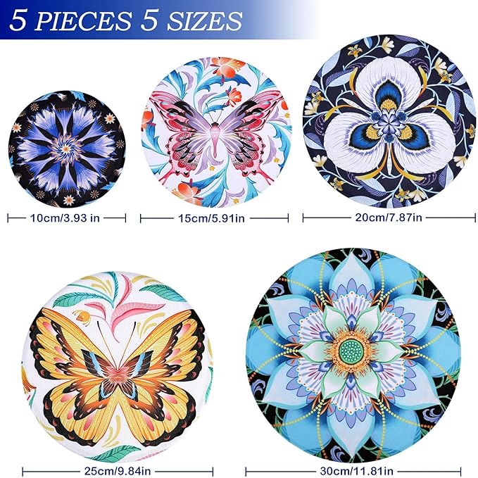 5 Pieces Bowl Covers Reusable, 5 Size Elastic Cloth Bowl Covers for Bread Proofing, Food Covers Washable for Food Fruits Leftover (Lotus Floral) - Image 2