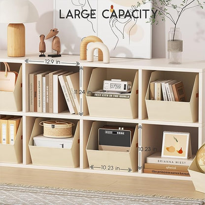Homsorout Large Closet Storage Cubes - Closet Storage Bins with Dual Handles for Clothes, Towels, Toys, Shelf Organizer Bins for Bedroom, Nursery, Shelves, Small Spaces, Beige, 3 Pack