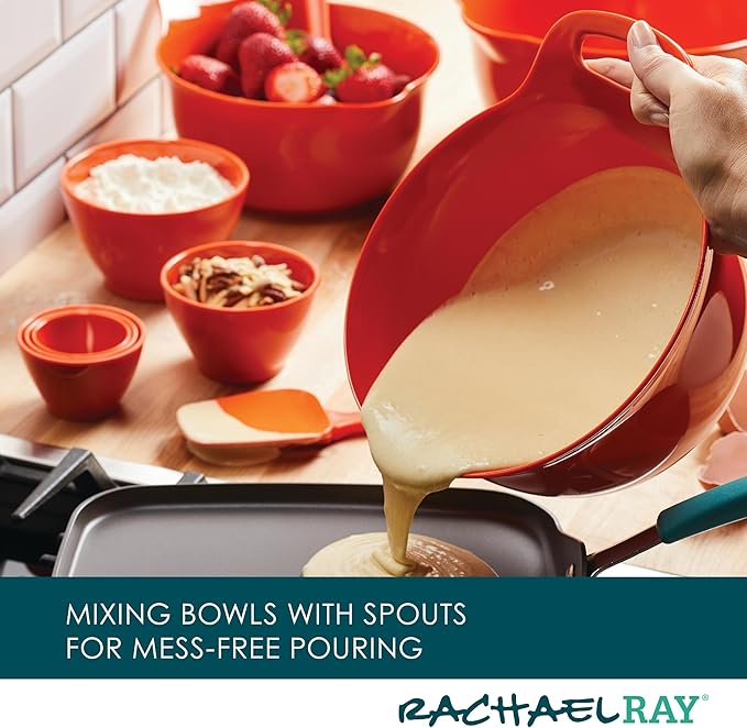 Rachael Ray Pantryware Mixing Bowl Measuring Cup and Utensil Set, 10 Piece, Orange - Image 3