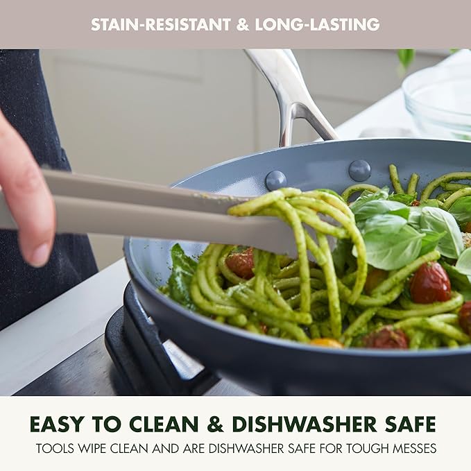 GreenPan Silicone Tong, Cooking Grilling Serving, Salad, Kitchen Utensil, Flexible Rubber Nonstick Cookware, Rigid Steel Core, Heat-Resistant, Anti-Slip Handle, BPA-Free, Dishwasher Safe, Taupe - Image 7