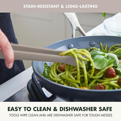 GreenPan Silicone Tong, Cooking Grilling Serving, Salad, Kitchen Utensil, Flexible Rubber Nonstick Cookware, Rigid Steel Core, Heat-Resistant, Anti-Slip Handle, BPA-Free, Dishwasher Safe, Taupe - Image 7
