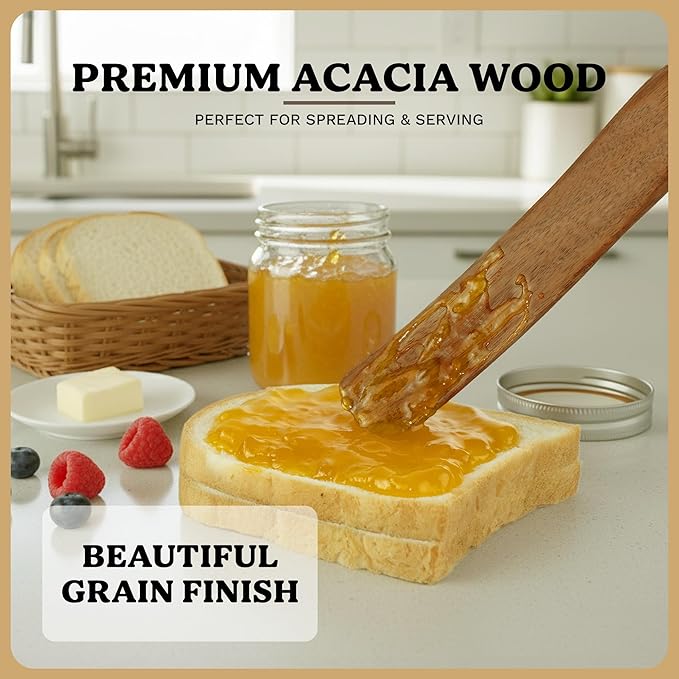 2Pcs Wooden Skinny Spurtle Set for Jars, Premium Natural Acacia Wood Tool for Stirring, Mixing, Serving, Jam, Cheese, Cream and Peanut Butter