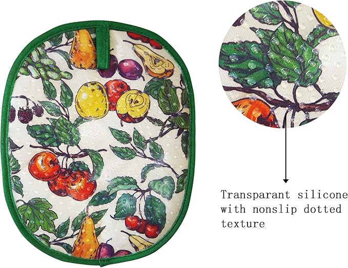 Pot Holders Set of 2 with Transparent Clear Silicone Shell and Nice Fruit Flower Cotton Lining, Heat Resistant to 500 F Kitchen Oven Gloves Pot Holder for Cooking (Fruit Flower, Potholders) - Image 3