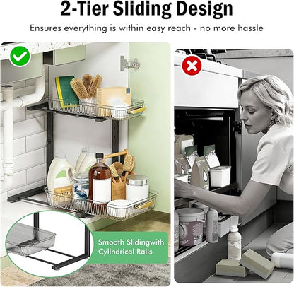 ARSTPEOE Under Sink Organizer - 2 Packs Multi-Purpose Pull-Out Storage Organizers, Slide out Pull out Cabinet Organizer Shelf, Storage for Kitchen Bathroom, Clear - Image 4