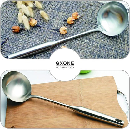 Soup Spoon Ladle,304 Stainless Steel Cooking Spoon Kitchen Tool For Wok With Hollow Handle, Silver/13.9Inch - Image 4