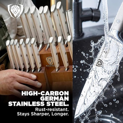 Dalstrong 18-Piece Gladiator Colossal Knife Block Set (White Handles) — German High-Carbon Steel, Full-Tang, Hand-Sharpened — For Home Chefs, Wedding Registries & Serious Kitchens — Acacia Block, NSF - Image 3