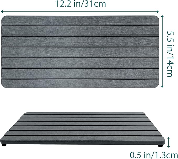 NiuYichee 2 PCS Water Absorbent diatomite Coasters, 12" x 5.5" Water Absorbing Stone Tray for Sink, Stone Drying mat for Kitchen Counter, Stone soap Tray Used for Hand Soaps & toiletries & Plants - Image 3
