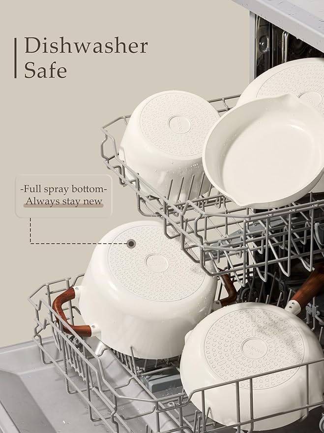 CAROTE Ceramic Cookware Sets, Pots and Pans Set Non stick, Non Toxic Healthy Induction Cookware, 14 Pcs Nonstick Kitchen Pots and Pans Set, PFAS PTFE Free, Dishwasher Safe - Image 4