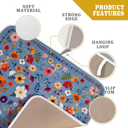 Lovely Flowers Dish Drying Mat - Blue Floral Kitchen Counter Microfiber Drying Pad 16 X 18 for Home Decor - Image 4