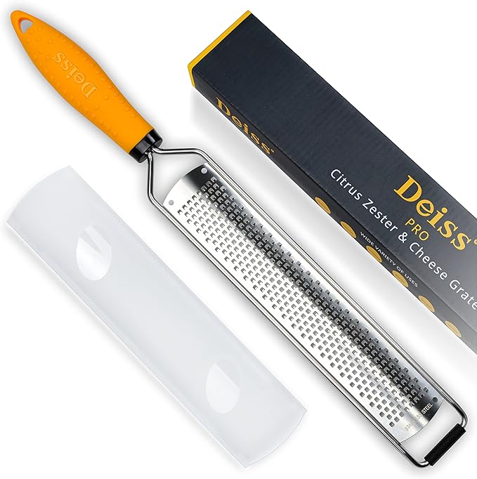 Deiss PRO Lemon Zester & Heavy Duty Cheese Grater & Vegetable Grater - Parmesan Cheese Lemon, Garlic, Nutmeg, Chocolate, Fruits, Vegetables, Ginger Grater - Cheese Shredder & Stainless Steel Grater by DeissKitchenware
