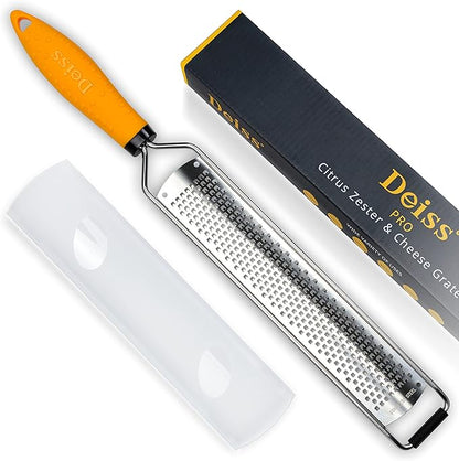 Deiss PRO Lemon Zester & Heavy Duty Cheese Grater & Vegetable Grater - Parmesan Cheese Lemon, Garlic, Nutmeg, Chocolate, Fruits, Vegetables, Ginger Grater - Cheese Shredder & Stainless Steel Grater by DeissKitchenware