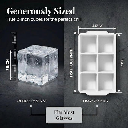 KitchFort Large Silicone Ice Cube Tray (2-Pack), Easy Release 2" Big Ice Cubes - Cocktail, Whiskey Ice Cubes Mold - Ice Trays for Freezer with Lid - Stackable Silicone Ice Tray - White - Image 8