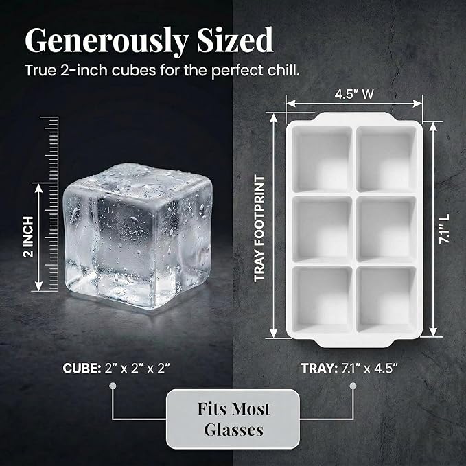 KitchFort Large Silicone Ice Cube Tray (3-Pack), Easy Release 2" Big Ice Cubes - Cocktail, Whiskey Ice Cubes Mold - Ice Trays for Freezer with Lid - Stackable Silicone Ice Tray - White - Image 8