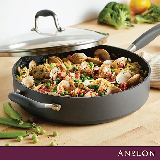 Anolon Advanced Home Hard Anodized Nonstick Sauté Pan with Helper Handle and Lid, 5 Quart - Moonstone - Image 8
