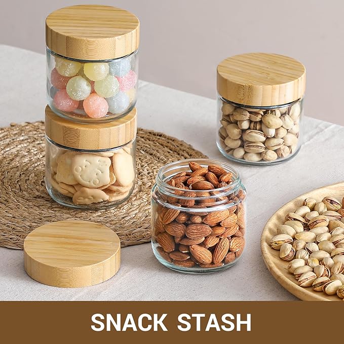 NETANY 4-pack 8oz Glass jars with Airtight Lids, Overnight Oats Containers with Bamboo Lids, Wide mouth Mason Salad jars, Glass Food Storage Containers for Snacks Yogurt Spice Sugar - Image 5