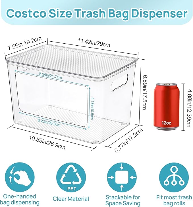 Vtopmart 2 Pack Trash Bag Holder, Stackable Garbage Bag Dispenser for 13/30/33 Gallon Bags, Clear Organizer Bins for Under Kitchen Sink, Laundry Room Organization and Storage - Image 4