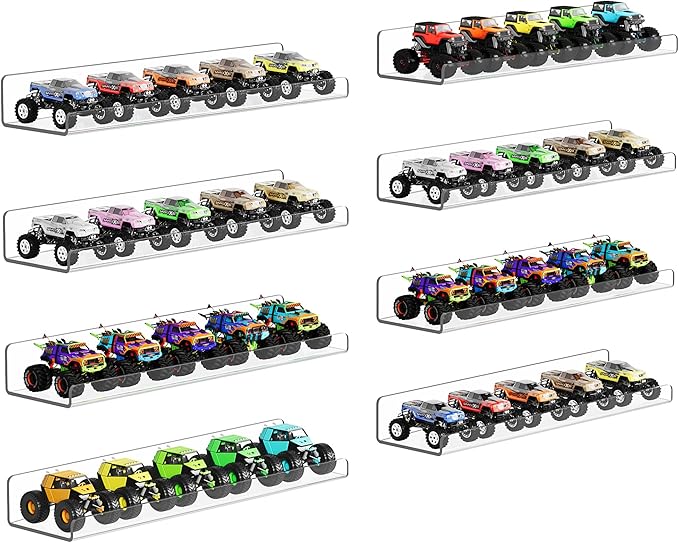 upsimples 8 Pack Acrylic Shelves Wall Organizer and Storage, 15" Display Shelf for Figure, Toy Cars, Perfume, Kids Bookshelf for Bedroom, Nursery, Craft Room, Clear by upsimples