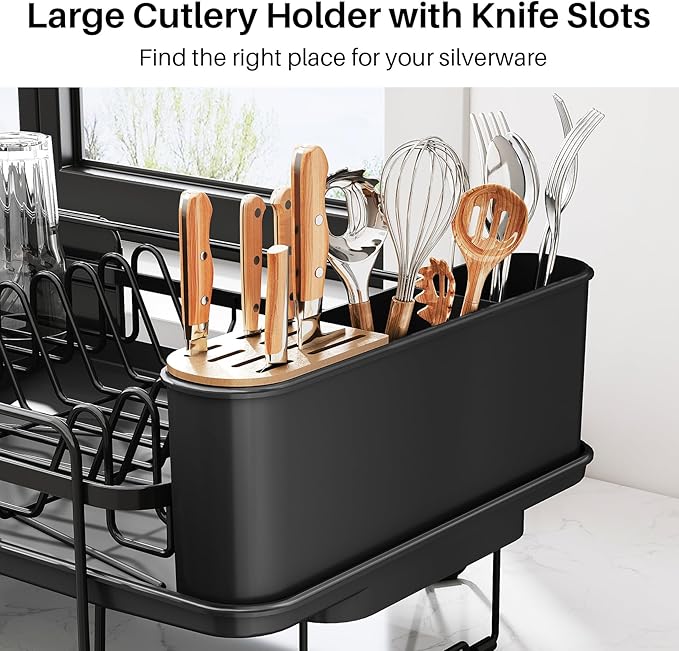 SNTD Dish Drying Rack - Large Dish Racks for Kitchen Counter, Expandable Dish Drainers with Cutlery Holder Stainless Steel Rustproof, Black - Image 9