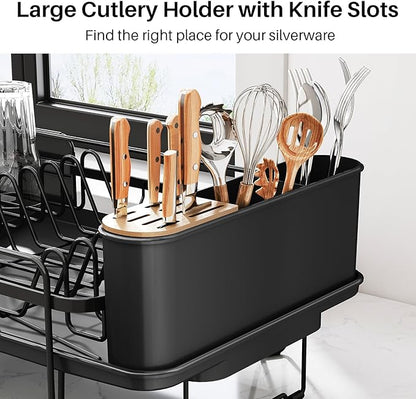 SNTD Dish Drying Rack - Large Dish Racks for Kitchen Counter, Expandable Dish Drainers with Cutlery Holder Stainless Steel Rustproof, Black - Image 9
