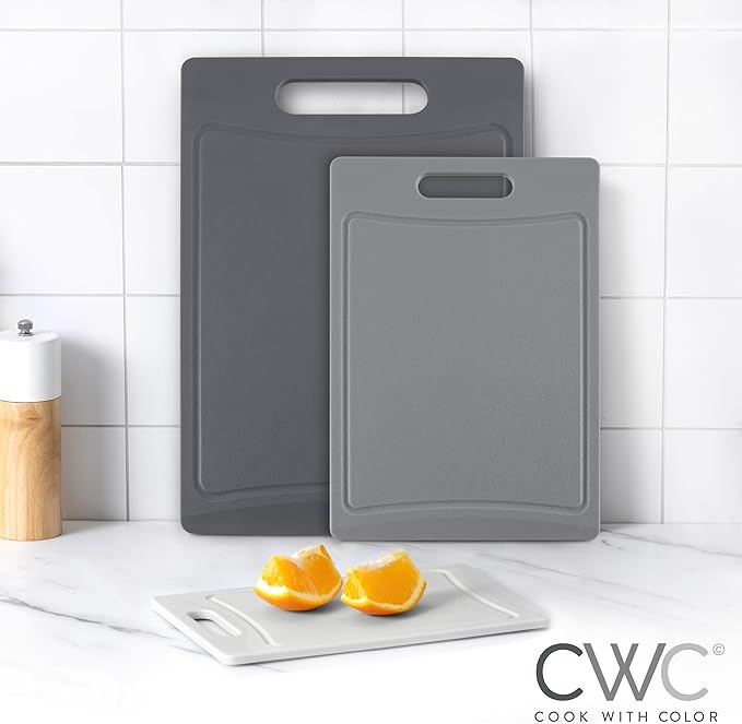 COOK WITH COLOR Non-Slip Cutting Board Set – Kitchen Essentials with Easy Grip Handle for Meat, Veggies, and Fruits, 3 Cutting Boards, Gray - Image 3