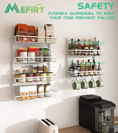Mefirt Over The Door Pantry Organizer, Wall Mount Spice Rack, Pantry Hanging Storage and Organization, 6 Adjustable Baskets Heavy-Duty Metal for Home & Kitchen, Back of Door Seasoning Rack - White - Image 4