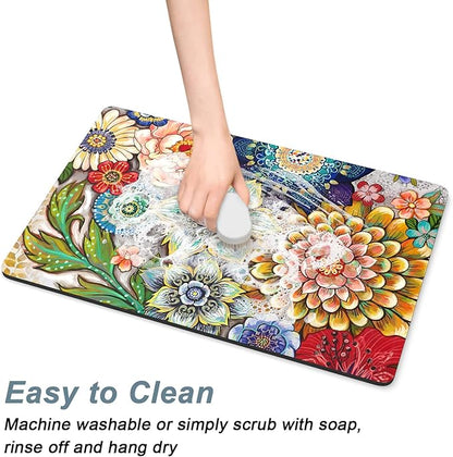 Rnivvi Coffee Mat, 16" x 24" Cute Flower Theme Coffee Bar Mats for Espresso Machine Station Accessories and Organizer, Hide Stain Rubber Backed Absorbent Dish Drying Pad for Kitchen Counter, Mandala - Image 5