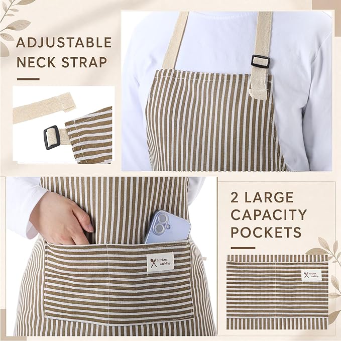 Janmercy 24 Pcs Aprons for Women Men with 2 Pockets Linen Cooking Kitchen Apron Adjustable Bib Chef Apron Bulk Aprons Unisex