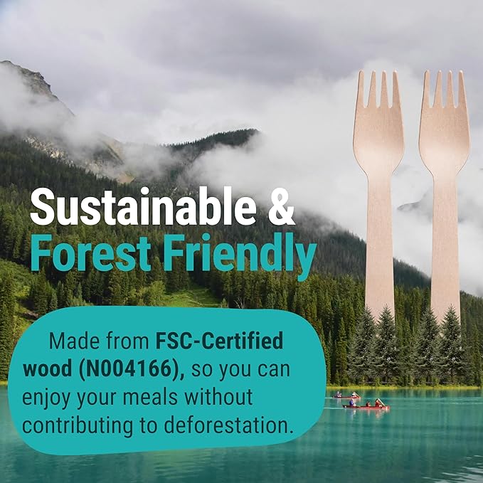 Disposable Wooden Forks For Eating - 300pcs - Heavy Duty & Sharp - Our Guilt-Free FSC Certified Wood Protects Forests - A Great Alternative to Bamboo Forks Disposable - Image 6