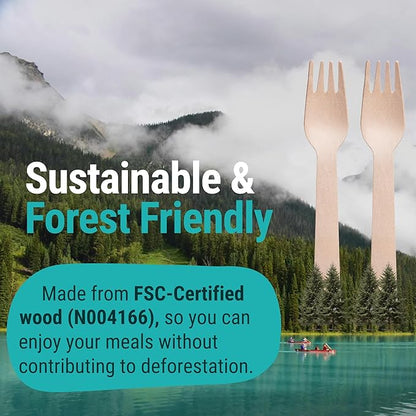Disposable Wooden Forks For Eating - 300pcs - Heavy Duty & Sharp - Our Guilt-Free FSC Certified Wood Protects Forests - A Great Alternative to Bamboo Forks Disposable - Image 6