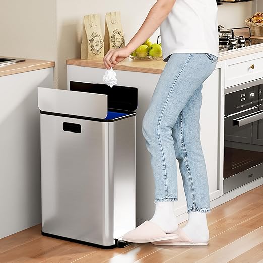 Garvee Kitchen Dual Trash Can, 15 gal Large Recycling Bin Garbage Can with Butterfly Lid, Fingerprint Resistant Stainless Steel Trash Bin for Kitchen, Living Room, Office (2 x 28 L) - Image 7