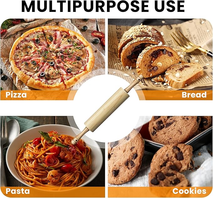 KARRYOUNG Rubber Wood Rolling Pin for Baking, Kitchen Dough Roller With Handles, Rodillo Para Masa, Rolling Pin for Dough, Pizza,Bread, Fondant & Tortilla - Image 7