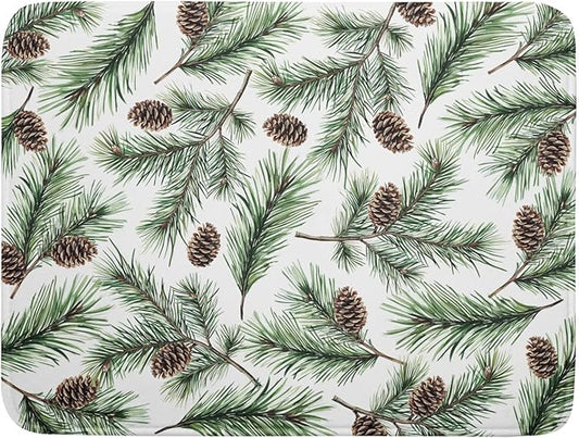 Winter Dish Drying Mat for Kitchen Counter Pine Needle Cone Festival Xmas Microfiber Absorbent Dish Draining Reusable Washable Foldable Extra Large 18"x24" by Unknown
