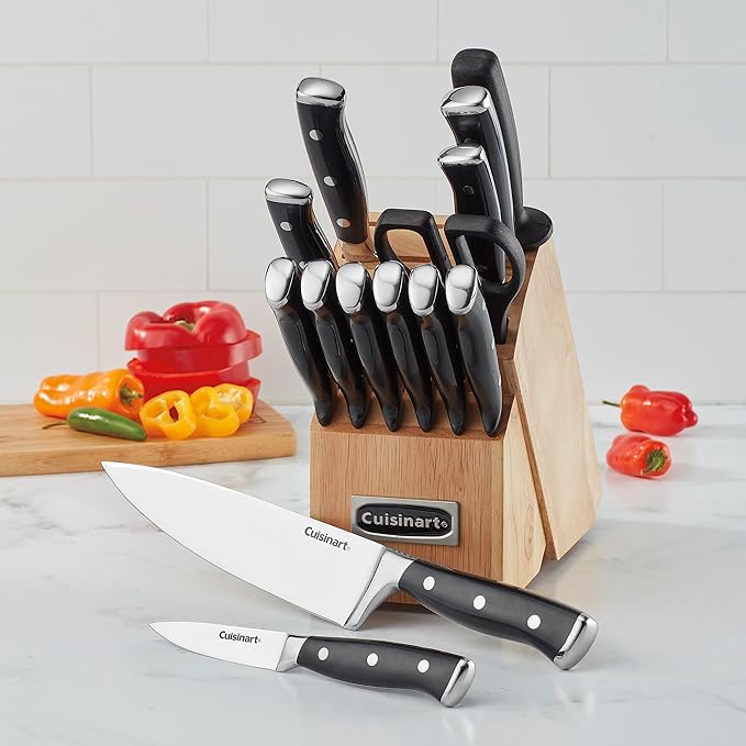 CUISINART Block Knife Set, 15pc Cutlery Knife Set with Steel Blades for Precise Cutting, Lightweight, Stainless Steel, Durable & Dishwasher Safe, C77BTR-15P - Image 2