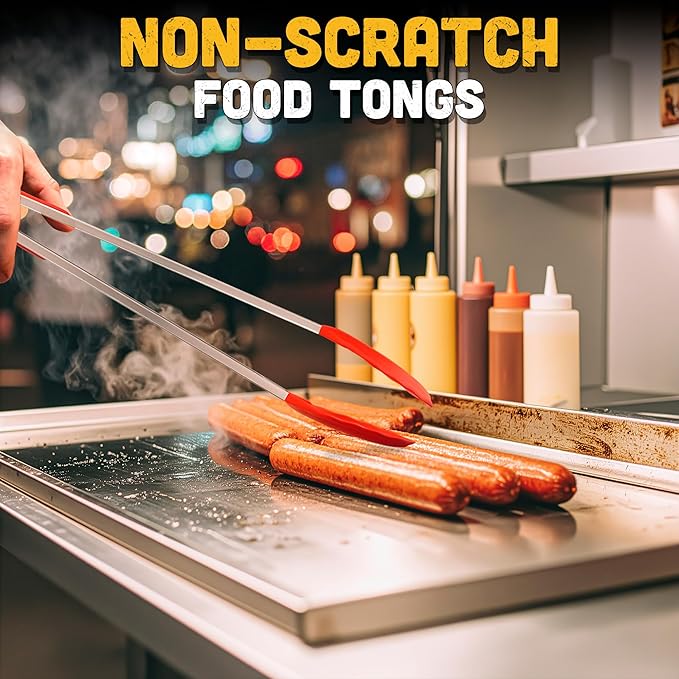 Salad Tongs - 17.3" Extra Long Tongs with Silicone Tip & Stainless Steel Frame for Salad Mixing & Serving, Safe Turning of Steaks, Burgers & Veggies - Easy-Lock Handle, Non-Slip Grip & Storage Loop - Image 8