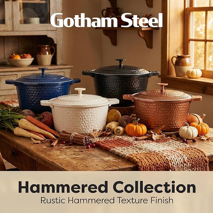 Gotham Steel Hammered 5 Qt Lightweight Dutch Oven Pot with Lid & Holders, Ceramic Non Toxic, Oven Safe & Even Heat Retaining Dutch Oven for Bread Baking Sourdough, Soup, 70% Lighter than Cast Iron - Image 8
