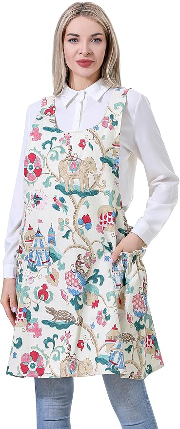 Cozy Adjustable Cross Back Aprons for Women with Pockets Cotton Linen Cooking Kitchen Baking
