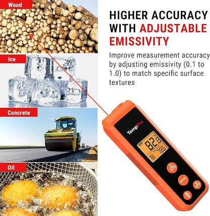 TempPro TP410 Infrared Thermometer Gun Non-Contact Laser Thermometer Gun for Cooking, Temperature Gun with Range -58℉~1022℉ for Pizza Oven Accessories, Griddle, HVAC, Engine(Previously ThermoPro) - Image 4