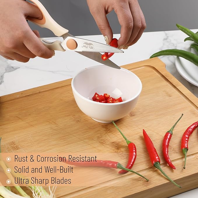 Mr. Pen- All Purpose Kitchen Shears with Protective Sheath, 8 Inch, Dishwasher Safe, Stainless Steel Food Scissors with Micro-Serrated Blades, Durable Utility Kitchen Shears, Cream & Tan - Image 4
