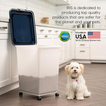 IRIS USA Dog Food Storage Container, Up to 54 Pounds, Attachable Wheels, For Dog Cat Bird and Other Pet Food Storage Bin, Keep Fresh, Easy Mobility - Made in USA, Navy/Pearl - Image 8