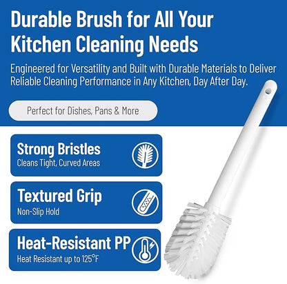 SPARTA Large Water Bottle Brush Ideal for Wide-Mouth Jars, Bottles and Tumblers, Dishwashing Tool with Handle for Home and Commercial Kitchens, Plastic, 12 Inches, White, (Pack of 6)