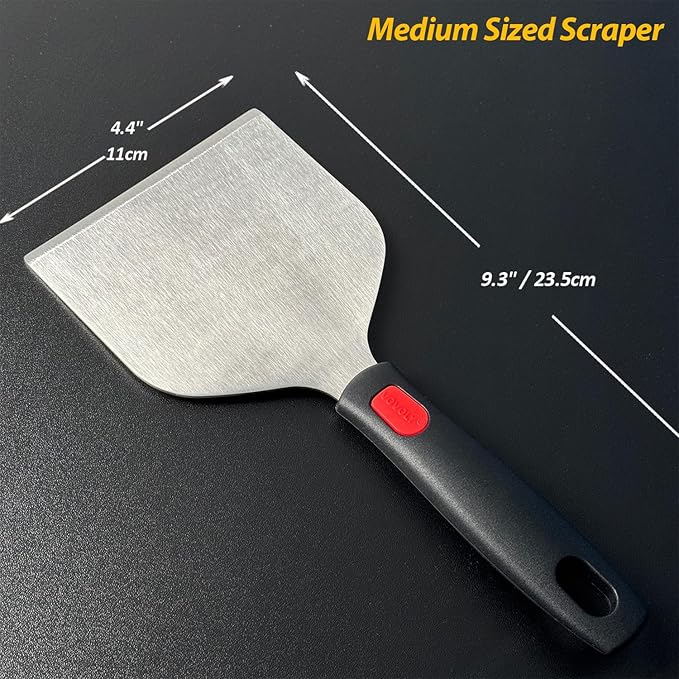 Vovoly Wide Griddle Scraper, 4.3“x4.3'' Smashed Burger Scraper Grill Scraper Spatula Burger Turner - Full Tang Silicon Handle Professional Grade Grill Accessories, Knife Grade Stainless Steel - Image 4