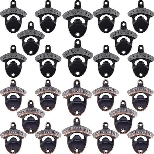 24 PCS Bulk Beer Bottle Opener Wall Mount Rustproof, Black Copper Mountable Soda Bottle Cap Opener for DIY Cooler Table