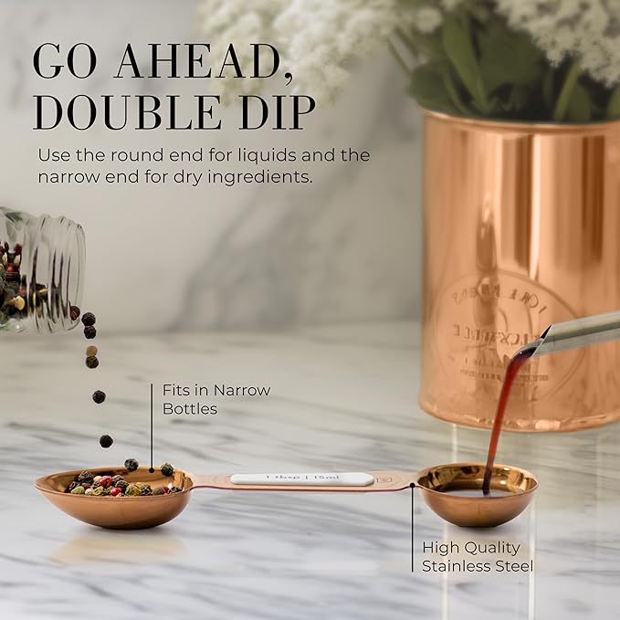 Copper Measuring Spoons Set with Leveler – 8-Piece Double-Sided Nesting Magnetic Measuring Spoons, Stackable & Spice Jar Friendly – Stylish Copper Kitchen Accessories and Decor for Baking and Cooking - Image 5